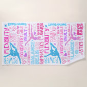 僕は体操の女の子がピンク、紫、青のPapeが好きだ ビーチタオル (正面)