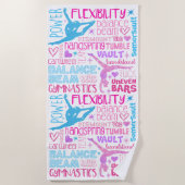 僕は体操の女の子がピンク、紫、青のPapeが好きだ ビーチタオル (正面)