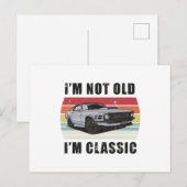 僕は古いわけじゃない、クラシックだよ レトロ サンセット マッスルカー ポストカード (正面/裏面)