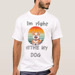僕は犬といると最高 レトロな夕焼けコーギー Tシャツ