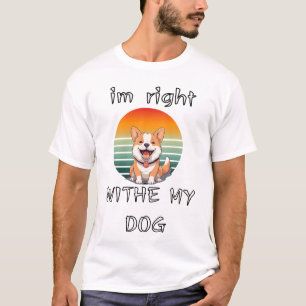 僕は犬といると最高 レトロな夕焼けコーギー Tシャツ