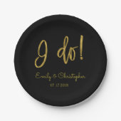 僕は金箔とブラックの結婚プレート ペーパープレート (正面)