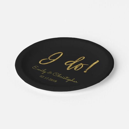 僕は金箔とブラックの結婚プレート ペーパープレート (アングル)