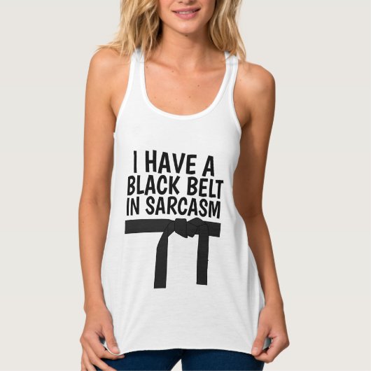 僕は黒い帯に皮肉入りのレディースTシャツがある タンクトップ (正面)