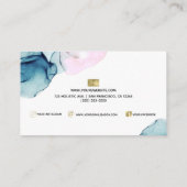 儚いターコイズ&ピンクのインクィーな魅力に満ちたモダンエレガンス 名刺 (裏面)