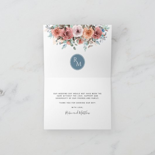 儚いダスティーブルー、スレートの花の感謝カード サンキューカード (内部)