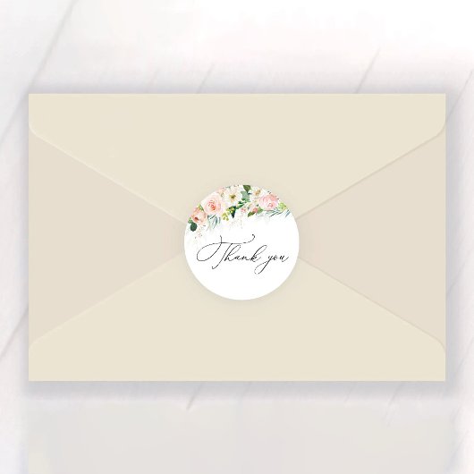 儚いバラのブーケ　ピンクのウェディングシャワーのステッカー ラウンドシール