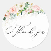 儚いバラのブーケ　ピンクのウェディングシャワーのラベル ラウンドシール (正面)