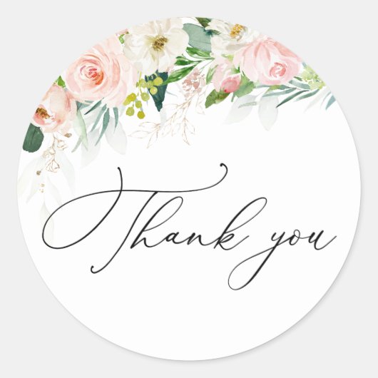 儚いバラのブーケ ピンクのウェディングシャワー ラウンドシール (正面)