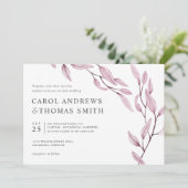 儚いバーガンディ | シックな植物の葉 ウェディング 招待状 (スタンド正面)