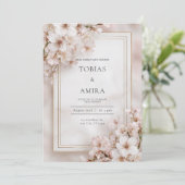 儚いピンクの桜のゴールドフレームウェディング 招待状 (スタンド正面)