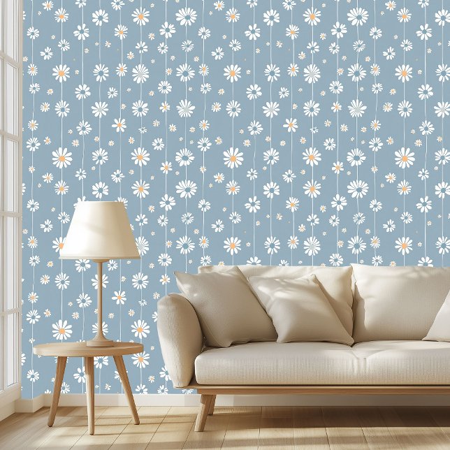 儚い青いデイジーの植物学的コテージコア・エステティック 壁紙 (Dusty Blue Daisy Botanical Cottagecore Aesthetic wall paper)