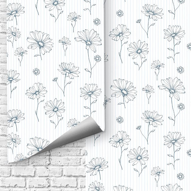 儚い青いデイジーの美学 コテージコア フラワーアート 壁紙 (Dusty Blue Daisy Aesthetic Cottagecore Floral Art wall paper)
