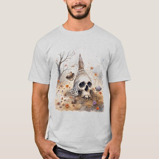 儚い頭蓋骨の花飾り Tシャツ (正面)