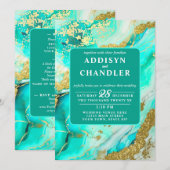 「儚く優雅なターコイズのジオードにインスパイアされたウェディング」 招待状 (正面/裏面)