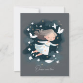 儚げな白いドレスの少女 穏やかな白鳩 サンキューカード (正面)