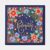 償還おもしろいかわいらしブルーピンクフローラのインスピレーション マグネット (正面)