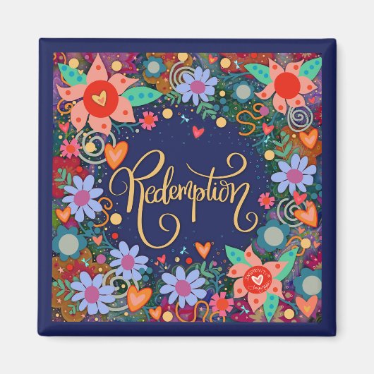 償還おもしろいかわいらしブルーピンクフローラのインスピレーション マグネット (正面)