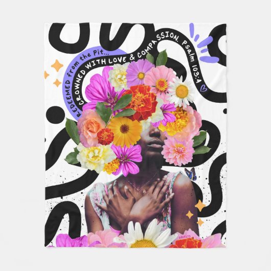 償還済みと王冠デジタルコラージュのクリスチャン・アート フリースブランケット (正面)