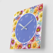 優かわいらししいカラフルデイジーフローラ花 スクエア壁時計 (傾斜)