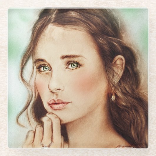 優かわいらししいレディーグラスのコースター、ヴィンテージアート ガラスコースター (正面)