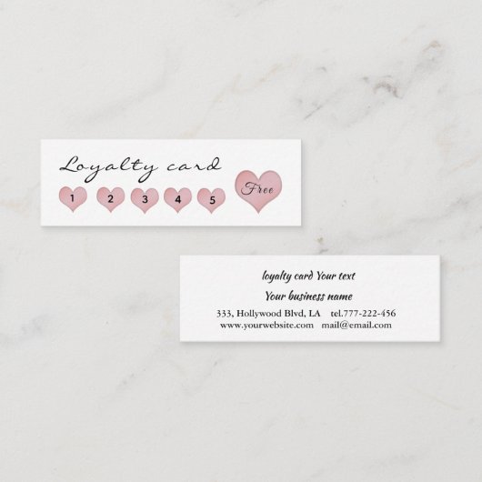 優しいかわいいピンクのハート書 ロイヤリティカード (正面/裏面)