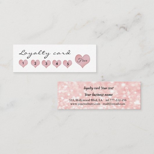 優しいかわいいピンクハート書道《写真》ぼけ味グリッター ロイヤリティカード (正面/裏面)