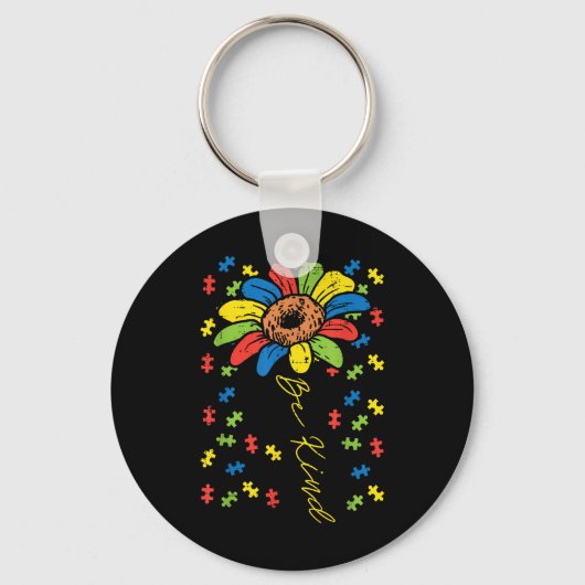 優しいひまわりパズル自閉症意識ママパパ キーホルダー (正面)