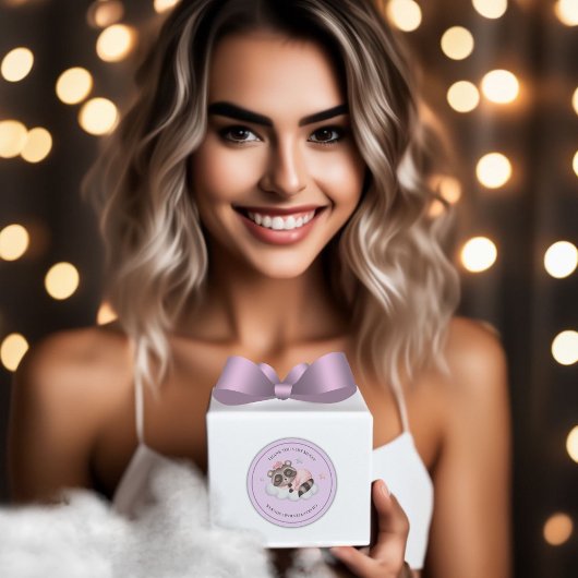 優しいアライグマ動物の女の子の赤ちゃんシャワーありがとう ラウンドシール