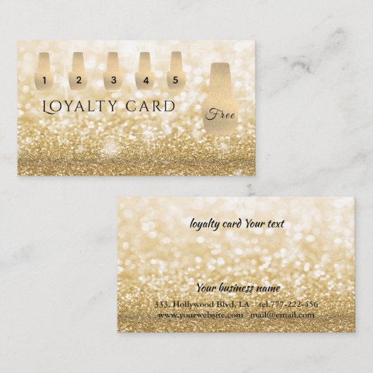 優しいエレガント金ゴールド爪、 ネイルの光沢 ロイヤリティカード (正面/裏面)
