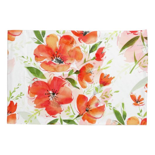 優しいオレンジケシの水の色パターン 枕カバー (裏面)