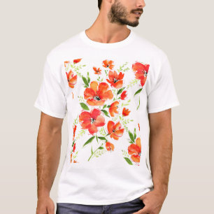 優しいオレンジケシの水の色パターン Tシャツ