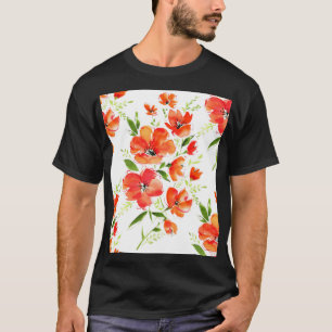 優しいオレンジケシの水の色パターン Tシャツ