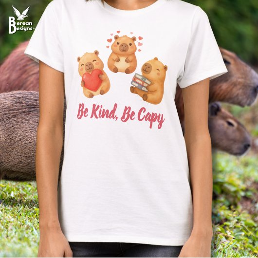 優しいカピバラ 水彩画のカピバラのイラスト Tシャツ