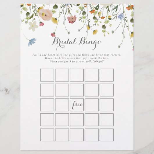 優しいカラフル野生の花ブライダルビンゴゲーム (正面)