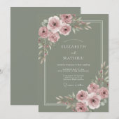 優しいグリーンの夏の結婚式 招待状 (正面/裏面)