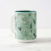 優しいグリーンの植物柄 ツートーンマグカップ (正面左)