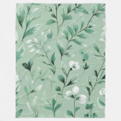 優しいグリーンの植物柄 フリースブランケット (正面)