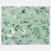優しいグリーンの植物柄 フリースブランケット (正面(横))