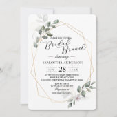優しいグリーンの水彩の葉のフレームと花 招待状 (正面)