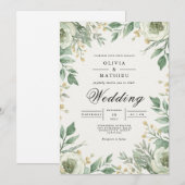 優しいグリーンの花のアーチのウェディング 招待状 (正面/裏面)