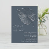 優しいシンプルなエンボス加工のトロピカルリーフが一つに 招待状 (スタンド正面)