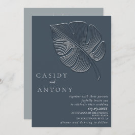 優しいシンプルなエンボス加工のトロピカルリーフが一つに 招待状