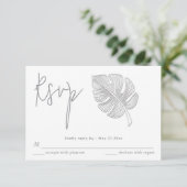 優しいシンプルなエンボス加工のトロピカルリーフの招待状 出欠カード (スタンド正面)