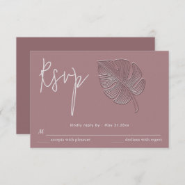 優しいシンプルなエンボス加工のトロピカルリーフの招待状 出欠カード