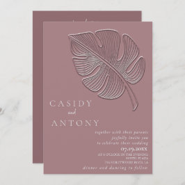 優しいシンプルエンボス熱帯性の葉をすべて1つ 招待状