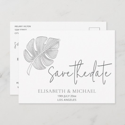 優しいシンプルエンボス熱帯葉 案内ポストカード (正面/裏面)