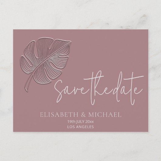 優しいシンプルエンボス熱帯葉 案内ポストカード (正面)