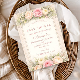 優しいバラヌンカとローズガーデンのベイビーシャワー 招待状