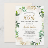 優しいバラ色のゴールドの水彩画の花輪 105歳の誕生日 招待状 (正面/裏面)